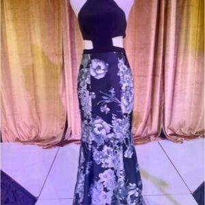 Blondie Nites Black and White Halter Gown